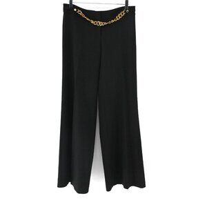 Vtg CACHE Pants Womens Size 6 Black Gold Chain Waist‎ Mid Rise Wide Leg USA 00s